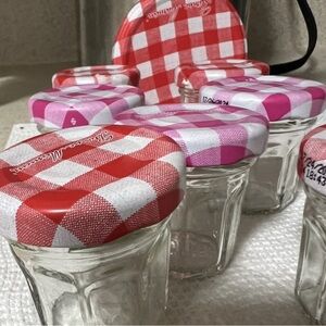 Lot of 7 Mini Jars Bonne Maman Kitchen 1 Oz Empty Glass Jars W Pink Red Lids.